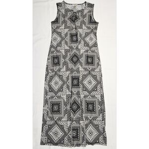 Christopher & Banks Maxi Sleeveless Black/White Dress Geo Tile Print Size M
